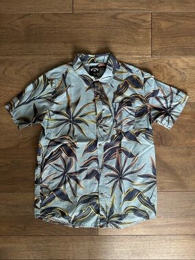 Billabong Tropical Print Shirt, Youth Short Sleeve Button Down Shirt